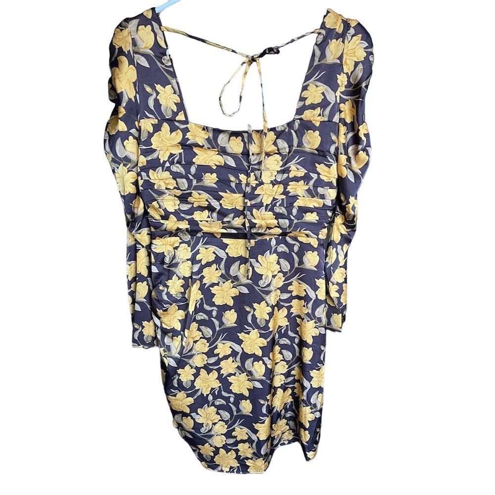 Floret Studios Women's Floral Shirred Long Sleeve Mini Dress Brown M